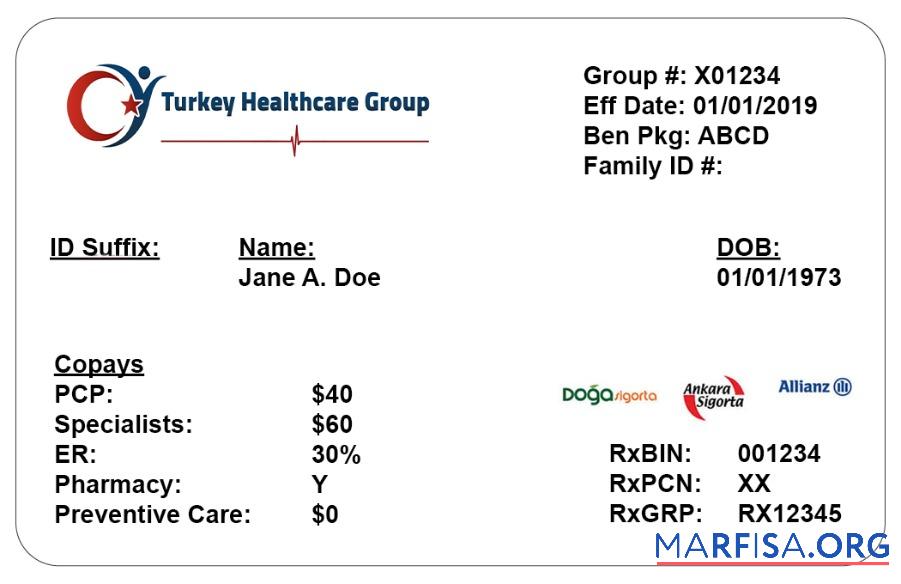 Downloadable Turkey health insurance card real example